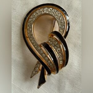 Vintage Brooch Black & Gold with Rhinestones